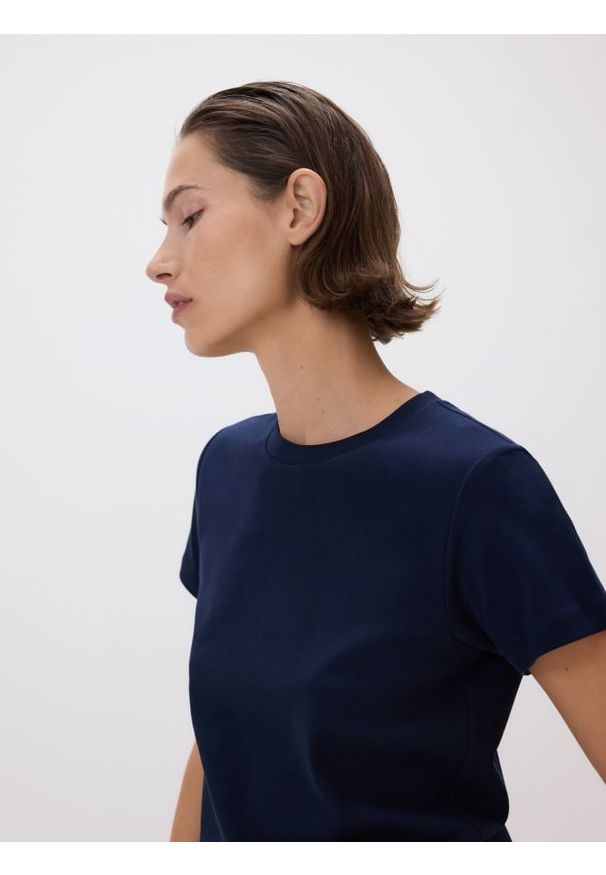 Reserved - Bawełniany t-shirt - granatowy. Kolor: niebieski. Materiał: bawełna