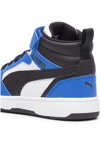 Puma - Dziecięce sneakersy Rebound V6 Mid PUMA White Black Racing Blue. Kolor: biały, czarny, niebieski, wielokolorowy