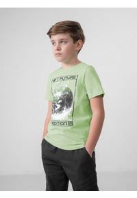 4f - T-shirt z nadrukiem chłopięcy. Kolor: zielony. Materiał: bawełna, dzianina. Wzór: nadruk #1
