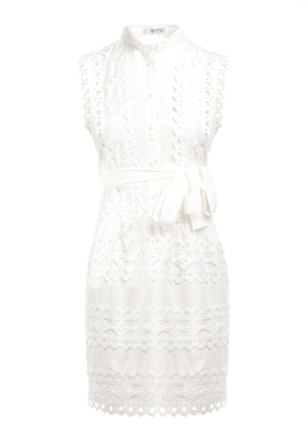 Born2be - Biała Sukienka Lastharpia. Kolor: biały. Materiał: materiał, tkanina, koronka. Długość rękawa: bez rękawów. Wzór: koronka, jednolity. Typ sukienki: rozkloszowane. Styl: boho. Długość: mini