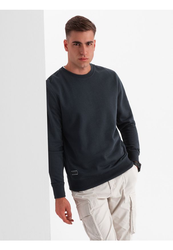 Ombre Clothing - Nierozpinana męska dresowa bluza BASIC – czarna V9 - Rozmiar: XXL. Okazja: na co dzień. Kolor: czarny. Materiał: dresówka. Wzór: gładki. Styl: klasyczny, casual