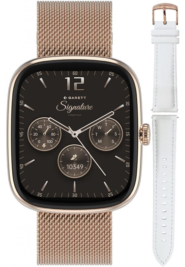 GARETT - Smartwatch Garett Smartwatch damski Garett 5904238485040 różowe złoto bransoleta. Rodzaj zegarka: smartwatch. Kolor: złoty, wielokolorowy, różowy