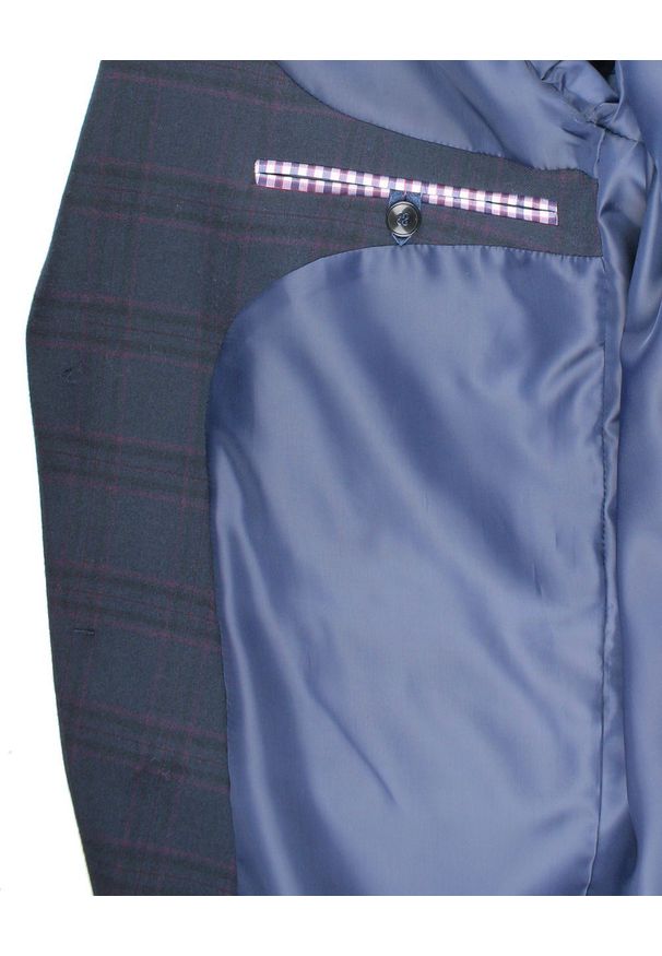 Męska Marynarka w Delikatną Kratę - Casino - Granatowa. Kolor: niebieski. Materiał: wiskoza, poliester. Styl: elegancki, sportowy, wizytowy