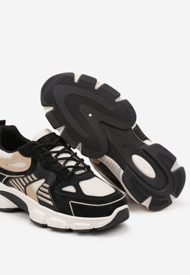 Renee - Czarno-Beżowe Sneakersy w Streetwearowym Stylu na Grubej Podeszwie Felethra. Okazja: na spotkanie biznesowe, do pracy. Nosek buta: okrągły. Kolor: czarny. Materiał: jeans