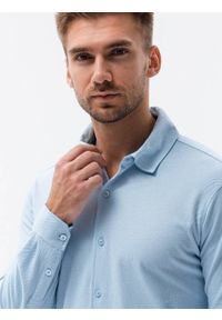 Ombre Clothing - Koszula męska dzianinowa z długim rękawem - niebieska V3 - Rozmiar: XL. Kolor: niebieski. Materiał: dzianina. Długość rękawa: długi rękaw. Długość: długie. Wzór: kropki #5