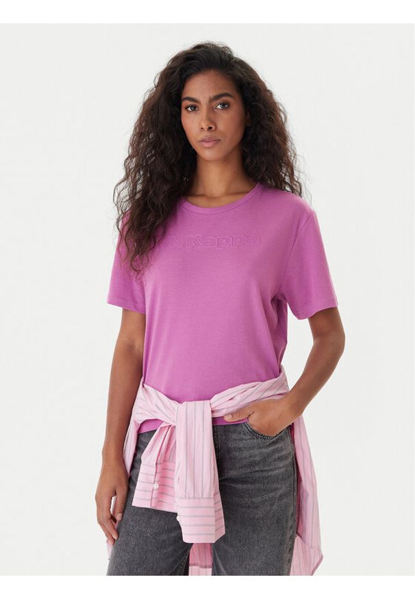 Kappa T-Shirt Frega 351M1KW Fioletowy Regular Fit. Kolor: fioletowy. Materiał: bawełna