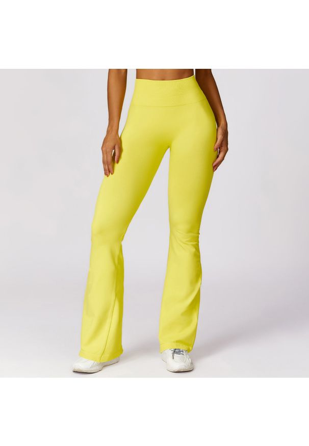 Intica - Legginsy sportowe push-up z wysokim stanem do treningu Chrysi. Stan: podwyższony. Kolor: żółty. Materiał: materiał. Sport: fitness