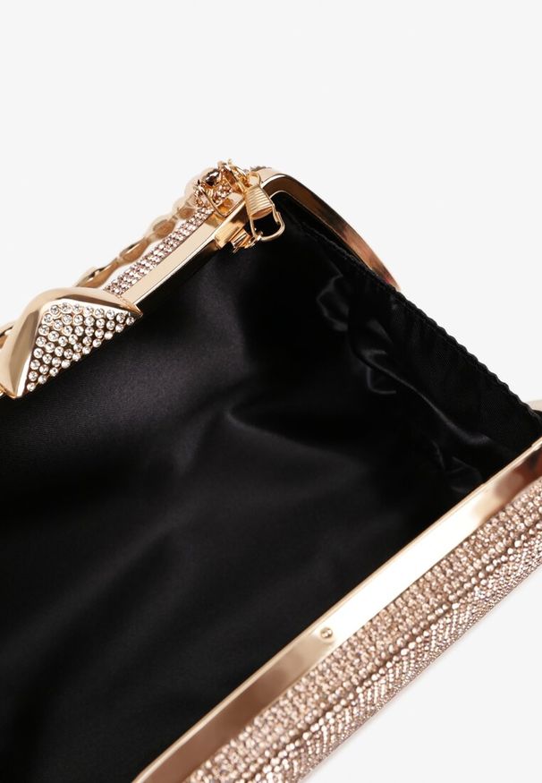 Born2be - Szampańska Koktajlowa Cyrkoniowa Torebka z Łańcuszkiem i Uchwytem Latavea. Kolor: złoty. Styl: wizytowy. Rodzaj torebki: na ramię