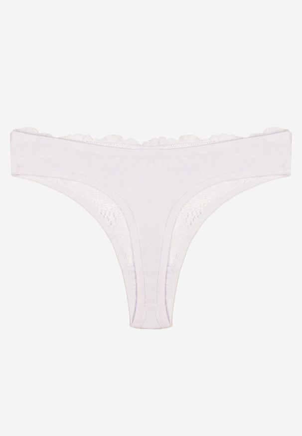 Renee - Białe Bawełniane Majtki Stringi z Koronką Ilwedana. Kolor: biały. Materiał: bawełna, koronka. Wzór: koronka