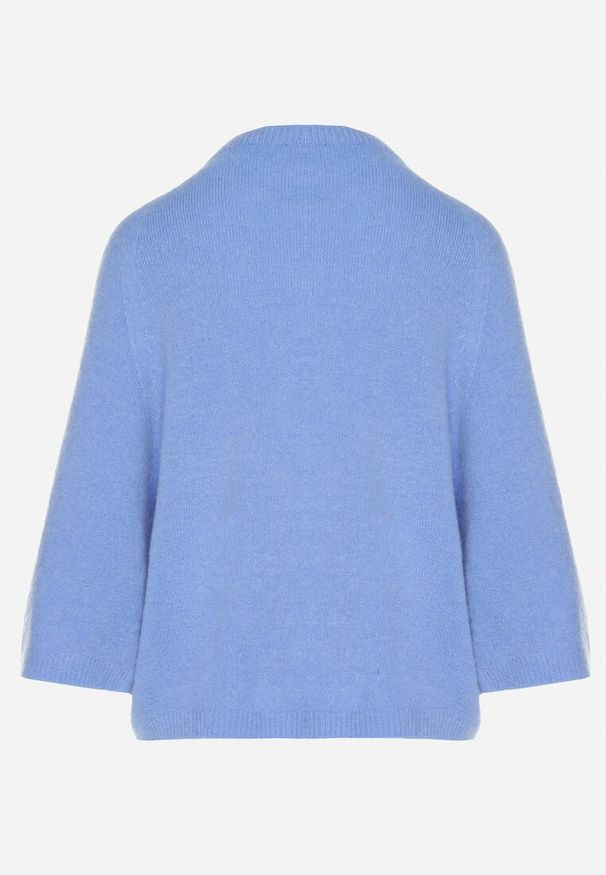 Born2be - Niebieski Sweter z Wełną i Krótszym Rękawem Dannalie. Okazja: na co dzień. Kolor: niebieski. Materiał: wełna. Długość rękawa: krótki rękaw. Długość: krótkie. Styl: casual, elegancki