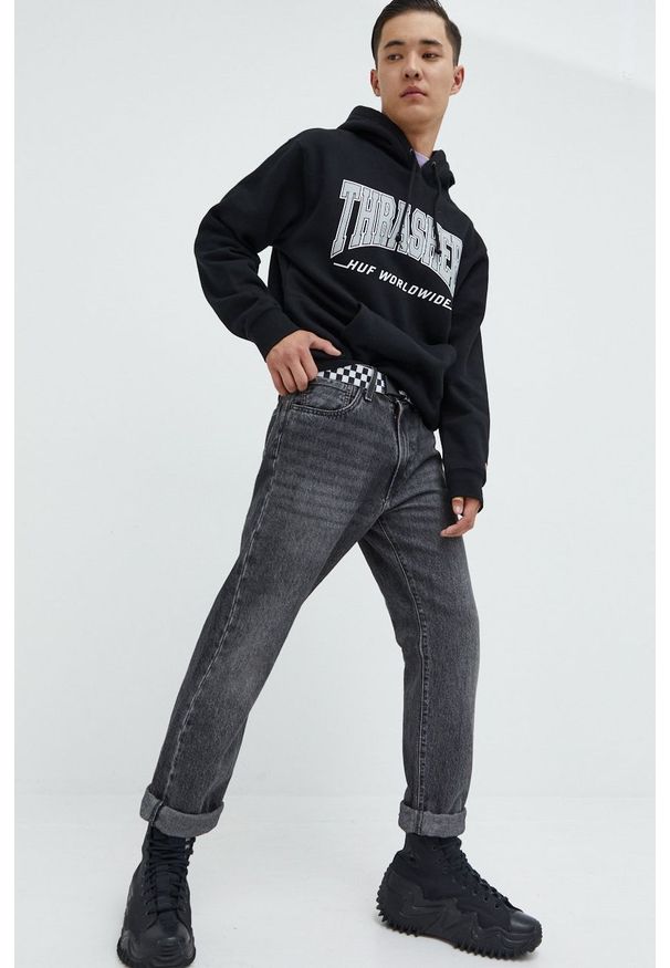HUF bluza x Trasher męska kolor czarny z kapturem z nadrukiem. Typ kołnierza: kaptur. Kolor: czarny. Wzór: nadruk