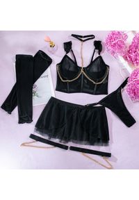 Intica - Komplet bielizny z chokerem i haftem Jeannett. Kolor: czarny. Materiał: materiał. Wzór: haft