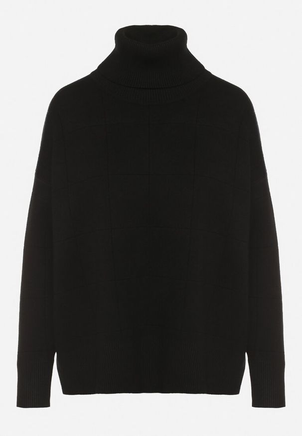 Born2be - Czarny Golf w Klasycznym Stylu Linagela. Typ kołnierza: golf. Kolor: czarny. Materiał: jeans. Styl: klasyczny