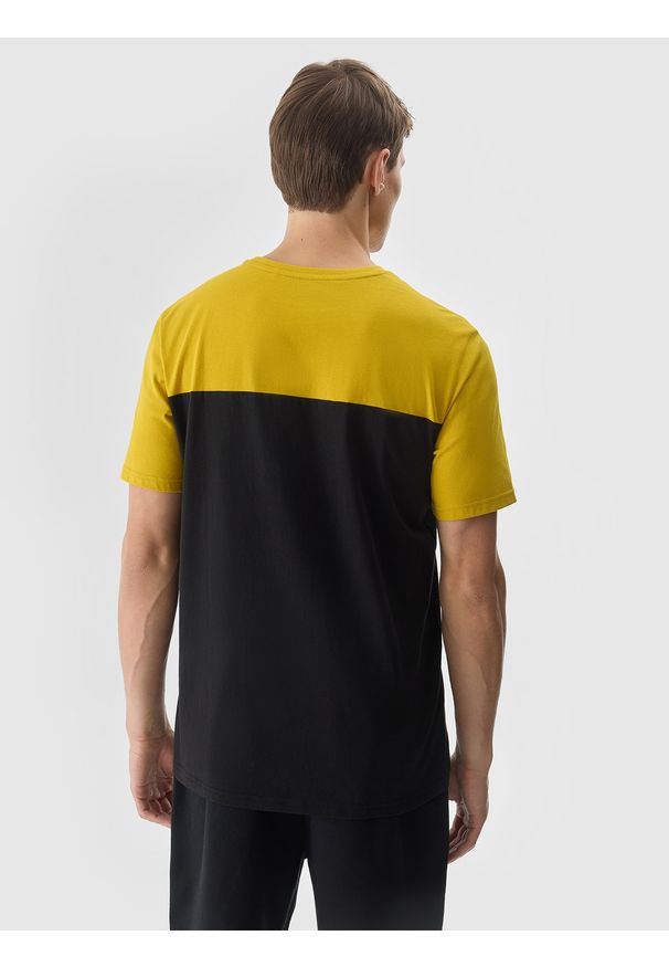 4f - 4F T-shirt z nadrukiem męski - żółty XXL. Okazja: na co dzień. Kolor: żółty. Materiał: dzianina, bawełna, jersey. Długość rękawa: krótki rękaw. Długość: krótkie. Wzór: nadruk. Styl: klasyczny, sportowy, casual