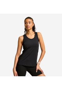 Decathlon - Koszulka fitness damska Domyos Basic bez rękawów. Kolor: czarny. Materiał: poliester, elastan, materiał. Długość rękawa: bez rękawów. Sport: fitness #1
