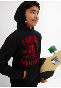 bonprix - Bluza z kapturem z czystej bawełny organicznej. Typ kołnierza: kaptur. Kolor: czarny. Materiał: bawełna. Wzór: nadruk #2