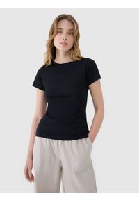 4f - 4F T-shirt slim z modalem damski - czarny S. Okazja: na co dzień. Kolor: czarny. Materiał: bawełna, jersey, materiał, dzianina. Długość rękawa: krótki rękaw. Długość: krótkie. Wzór: gładki, ze splotem. Sezon: lato. Styl: klasyczny, sportowy, casual