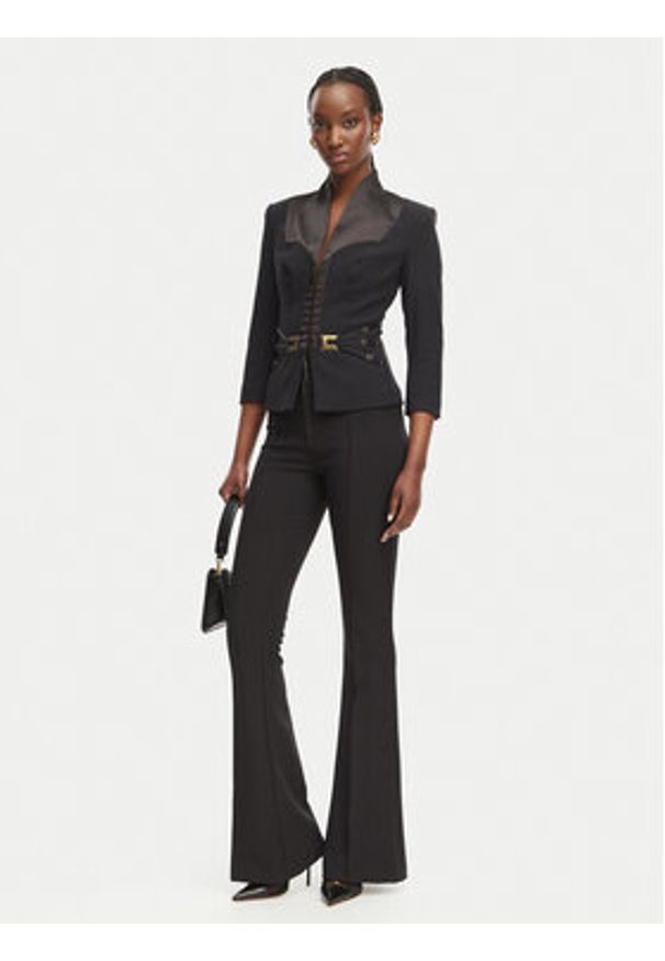 Elisabetta Franchi Marynarka GI-202-61E2-V590 Czarny Regular Fit. Kolor: czarny. Materiał: syntetyk