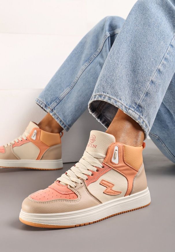 Renee - Pomarańczowe Sneakersy Aura. Okazja: na co dzień. Kolor: beżowy. Materiał: jeans