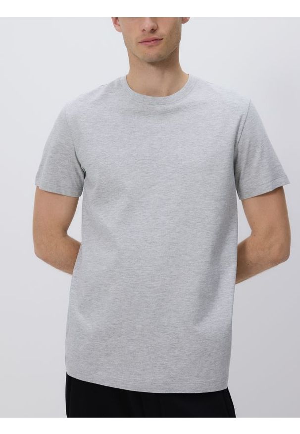 Reserved - Bawełniany t-shirt regular - jasnoszary. Kolor: szary. Materiał: bawełna