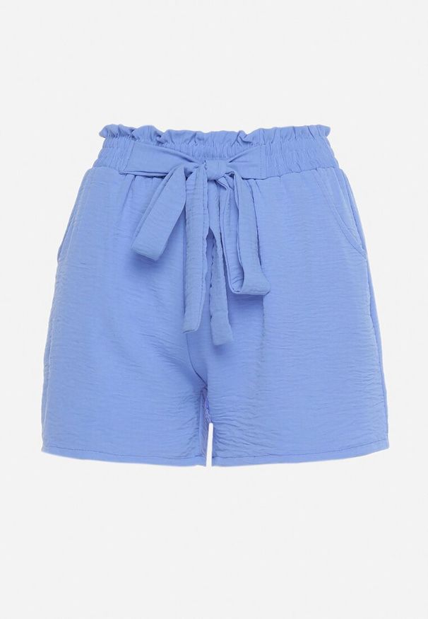 Born2be - Niebieskie Luźne Szorty z Wysokim Stanem i Gumką w Pasie z Troczkiem do Regulacji Tiamatis. Okazja: na spacer. Stan: podwyższony. Kolor: niebieski. Sezon: lato. Styl: elegancki