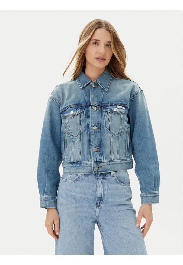 Calvin Klein Kurtka jeansowa LV047B075G Niebieski Regular Fit. Kolor: niebieski. Materiał: bawełna