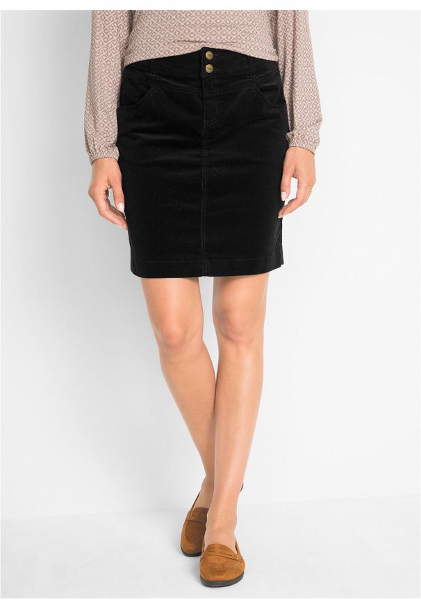 bonprix - Spódnica sztruksowa ze stretchem. Kolor: czarny. Materiał: sztruks