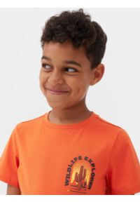 4f - T-shirt z nadrukiem chłopięcy. Kolor: pomarańczowy. Materiał: bawełna. Wzór: nadruk