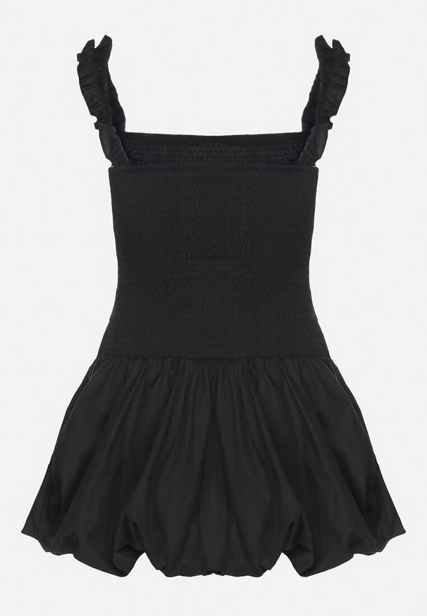 Born2be - Czarna Bawełniana Sukienka Bombka na Ramiączkach z Elastyczną Górą Linarisena. Okazja: na co dzień, na imprezę. Typ kołnierza: kokarda. Kolor: czarny. Materiał: bawełna. Długość rękawa: na ramiączkach. Typ sukienki: bombki. Styl: casual, elegancki