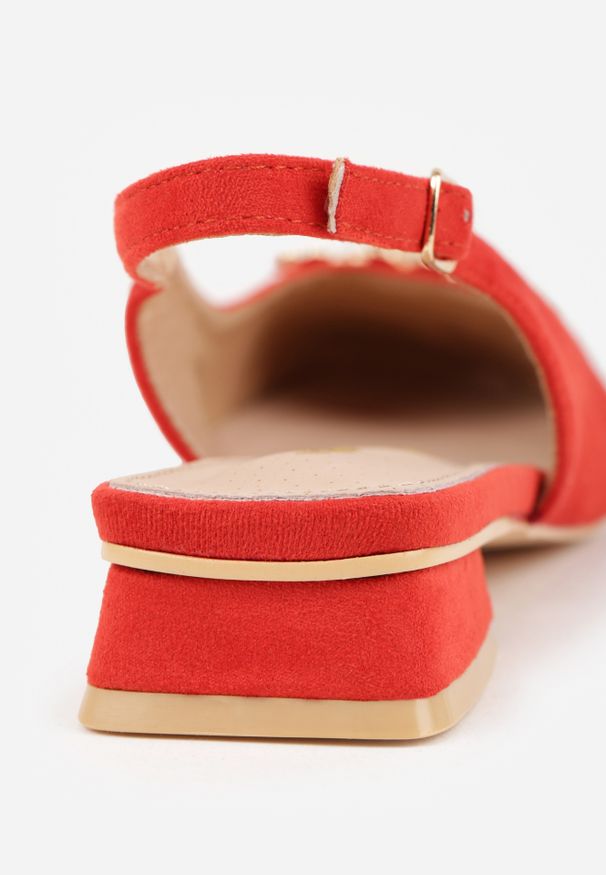 Renee - Czerwone Czółenka Slingnback Vices z Cyrkoniami i Wkładką ze Skóry Eklina. Okazja: na co dzień. Kolor: czerwony. Materiał: skóra. Obcas: na obcasie. Styl: elegancki, klasyczny, casual, wizytowy. Wysokość obcasa: średni