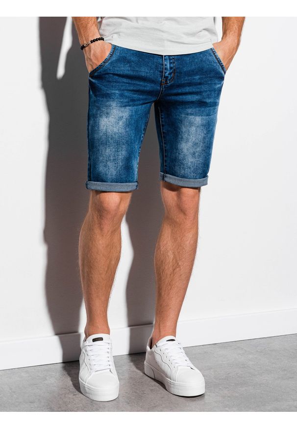 Ombre Clothing - Krótkie spodenki męskie jeansowe - niebieskie W057 - L. Kolor: niebieski. Materiał: jeans. Długość: krótkie