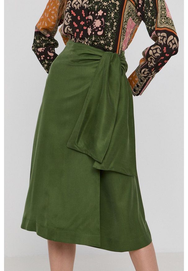 Marella spódnica kolor zielony midi prosta. Okazja: na co dzień. Kolor: zielony. Materiał: tkanina. Wzór: gładki. Styl: casual