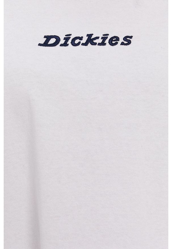 Dickies - Sukienka. Okazja: na co dzień. Kolor: biały. Materiał: dzianina. Długość rękawa: krótki rękaw. Wzór: aplikacja. Typ sukienki: proste. Styl: casual