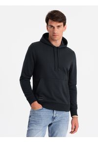 Ombre Clothing - Męska dresowa bluza kangurka z kapturem BASIC – czarna V9 - Rozmiar: M. Okazja: na co dzień. Typ kołnierza: kaptur. Kolor: czarny. Materiał: dresówka. Wzór: jednolity. Styl: sportowy, casual