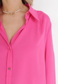 Born2be - Różowa Gładka Koszula z Wiskozy na Guziki Calvi. Kolor: różowy. Materiał: wiskoza. Wzór: gładki