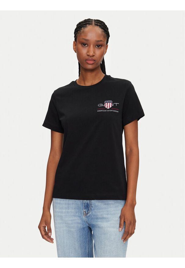 GANT - Gant T-Shirt Bisiklet Yaka 4200277 Czarny Regular Fit. Kolor: czarny. Materiał: bawełna