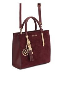 Kazar - Bordowa torebka z łączonych skór ozdobiona złotą zawieszką. Kolor: czerwony. Wzór: aplikacja. Materiał: zamszowe, skórzane. Styl: elegancki #2