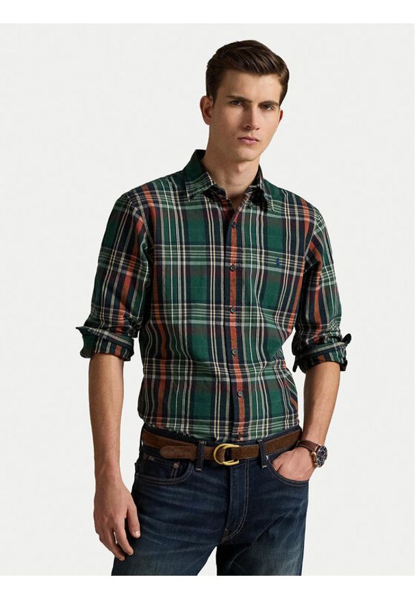 Polo Ralph Lauren Koszula 710P00524002 Zielony Custom Fit. Typ kołnierza: polo. Kolor: zielony. Materiał: bawełna