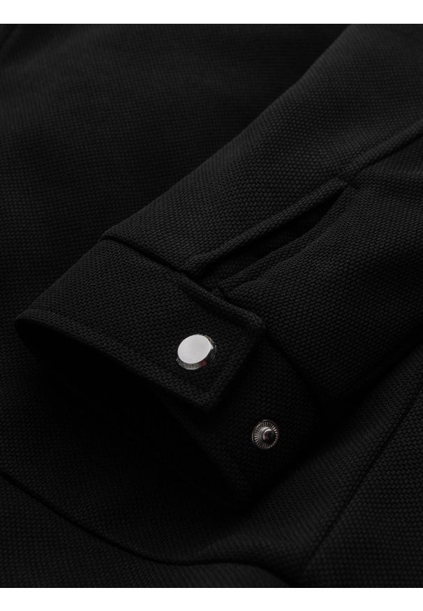 Ombre Clothing - Kurtka męska typu biker ze stójką i kieszeniami – czarna V2 OM-JALP-0157 - M. Okazja: na co dzień. Typ kołnierza: kołnierzyk stójkowy. Kolor: czarny. Materiał: tkanina, materiał, poliester, syntetyk. Wzór: ze splotem. Styl: casual