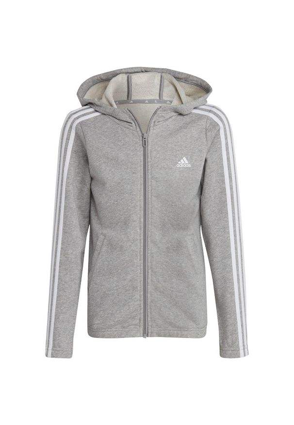 Adidas - Bluza dla dzieci adidas Essentials 3-Stripes Full-Zip Hoodie. Kolor: szary, wielokolorowy, biały