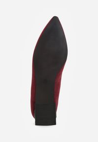 Born2be - Bordowe Czółenka na Obcasie z Cyrkoniami ze Skórzaną Wkładką Cleitia. Okazja: na co dzień. Kolor: czerwony. Materiał: skóra. Wzór: aplikacja. Obcas: na obcasie. Styl: casual, klasyczny, elegancki. Wysokość obcasa: średni #3