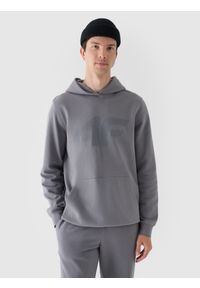 4f - 4F Bluza dresowa nierozpinana z kapturem męska - szara XL. Okazja: na co dzień. Typ kołnierza: kaptur. Kolor: szary. Materiał: dresówka. Wzór: nadruk, ze splotem, gładki. Styl: sportowy, casual