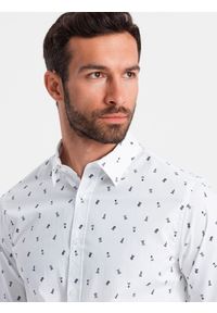 Ombre Clothing - Męska koszula bawełniana we wzory SLIM FIT - biała V2 - Rozmiar: S. Kolor: biały. Materiał: bawełna. Styl: klasyczny #3