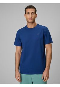4f - 4F T-shirt regular gładki męski - granatowy M. Okazja: na co dzień. Kolor: niebieski. Materiał: materiał. Wzór: gładki. Styl: casual, klasyczny #1