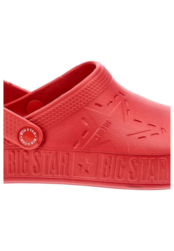 Big-Star - Czerwone Klapki Big Star Wodoodporne Buty Damskie. Okazja: na spacer. Kolor: czerwony. Materiał: materiał. Wzór: aplikacja. Sezon: lato. Styl: sportowy, wakacyjny
