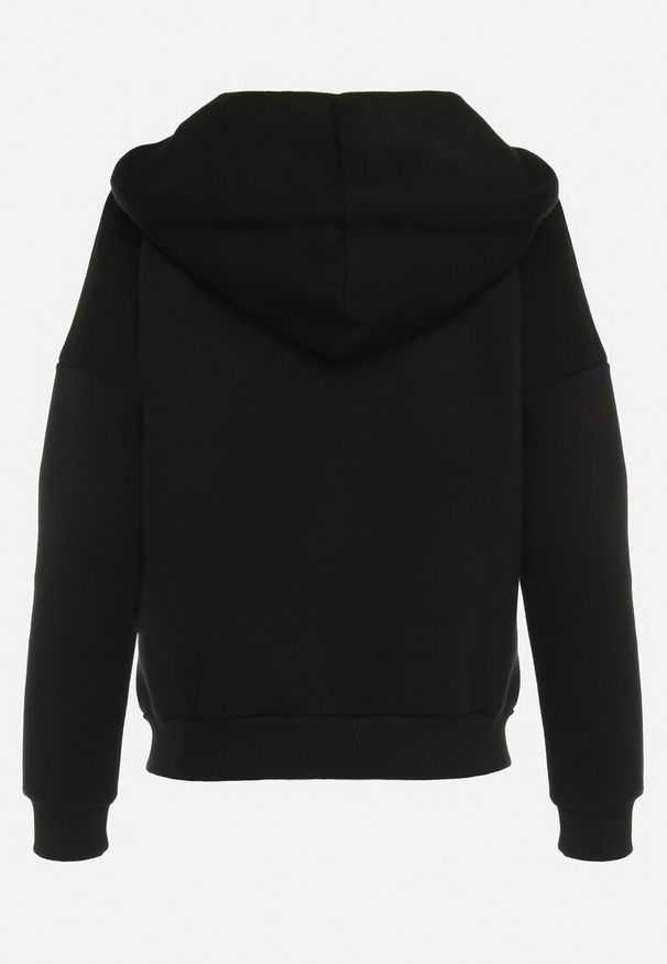 Born2be - Czarna Bluza z Kapturem i Ozdobnymi Sznurkami Cebele. Typ kołnierza: kaptur. Kolor: czarny. Materiał: bawełna, tkanina. Wzór: aplikacja, kolorowy