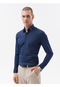 Ombre Clothing - Koszula męska z długim rękawem REGULAR FIT - granatowa K606 - XXL. Okazja: na co dzień. Kolor: niebieski. Materiał: bawełna, poliester, elastan. Długość rękawa: długi rękaw. Długość: długie. Styl: casual #3