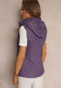 Renee - Ciemnofioletowa Kamizelka Nylonowa z Kapturem Marashe. Typ kołnierza: kaptur. Kolor: fioletowy. Materiał: nylon. Wzór: aplikacja #5