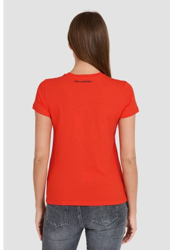 Karl Lagerfeld - KARL LAGERFELD Czerwony damski t-shirt ikonik lny, Rozmiar XS. Kolor: czerwony. Materiał: len