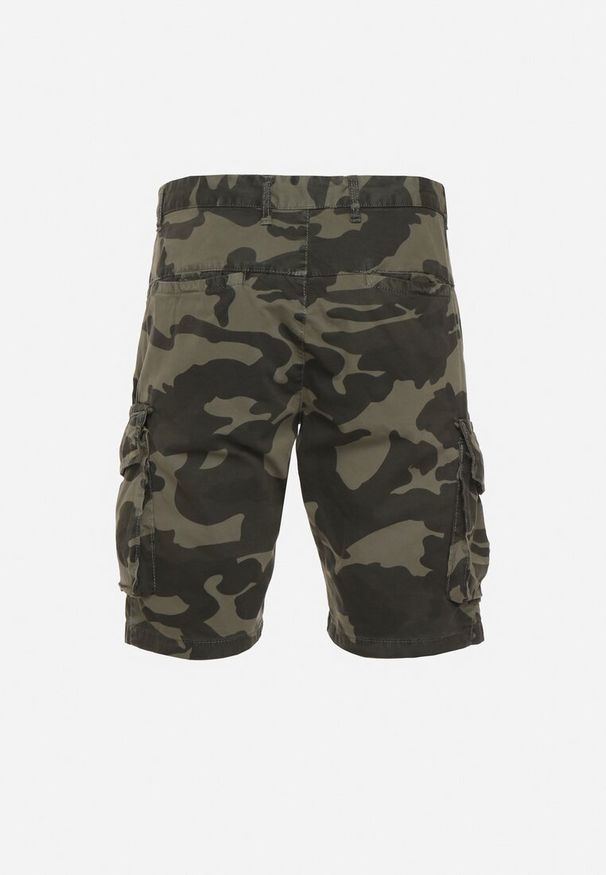 Born2be - Zielone Szorty z Bawełny z Wysokim Stanem i Dodatkowymi Kieszeniami Pelia. Okazja: na co dzień. Stan: podwyższony. Kolor: szary. Materiał: bawełna. Styl: casual, klasyczny